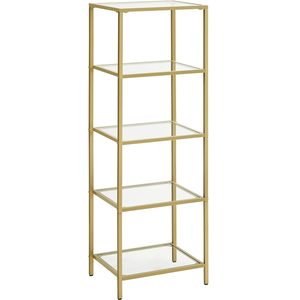 VASAGLE Raft cu trepte pentru dormitor, 5 etaje, din sticla securizata, cadru din otel, 30x124x40cm, auriu