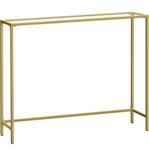 VASAGLE Masa de intrare, blat din sticla securizata, cadru metalic, 20x100x80 cm, auriu