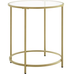 VASAGLE Masa rotunda, din sticla securizata cu cadru de otel, noptiera, 50x50x55cm, auriu