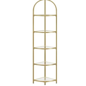 VASAGLE Raft de colt cu trepte pentru dormior, 5 etaje, din sticla securizata, cadru din otel, 28x28x158cm, auriu