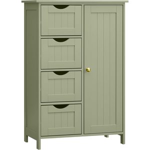VASAGLE Dulap de depozitare pe podea pentru baie, MDF, cu 4 sertare, 1 usa, rafturi reglabile, 30x55x82cm, verde
