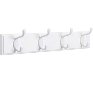 SONGMICS Cuier perete cu 4 carlige duble metalice, MDF, montaj pe perete, 40x8 cm, alb