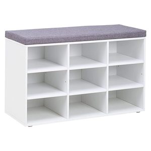 VASAGLE Banca pentru pantofi cu sezut tapitat, 9 compartimente si rafturi reglabile, 79x30x48 cm, alb