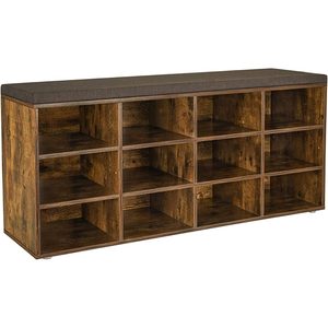 VASAGLE Pantofar cu banca cu 12 compartimente si perna, sarcina 136 kg, 104x30x48 cm, maro rustic