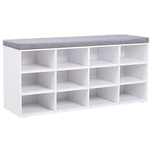 VASAGLE Pantofar cu banca cu 12 compartimente si perna, sarcina 136 kg, 104x30x48 cm, alb