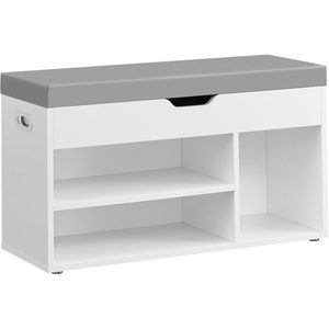 VASAGLE Pantofar cu banca, capitonata, 3 compartimente, sarcina 150 kg, 30x80x44 cm, modern, alb