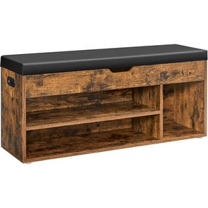 VASAGLE Pantofar cu banca capitonata, 3 compartimente, sarcina 150 kg, 30x100x44 cm, vintage, maro rustic