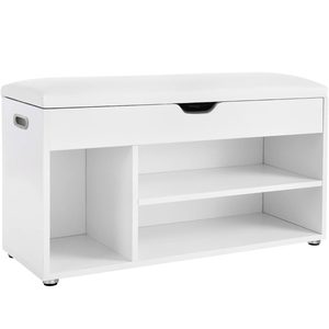 VASAGLE Pantofar cu banca, capitonata, 3 compartimente, sarcina 150 kg, 30x80x44cm, modern, alb
