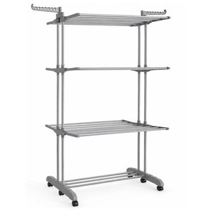 SONGMICS Uscator de rufe pliabil cu 4 niveluri, 6 roti, capacitate 41 kg, 64x126x173 cm, gri