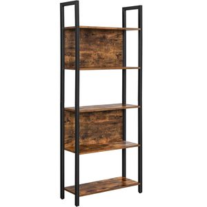 VASAGLE Biblioteca cu 5 rafturi de depozitare, cadru otel, stil industrial, 62x24x165cm, maro rustic si negru