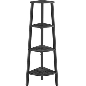 VASAGLE Raft de colt cu 4 etaje, tip biblioteca, cadru metal si polite lemn, 34x34x125 cm, negru
