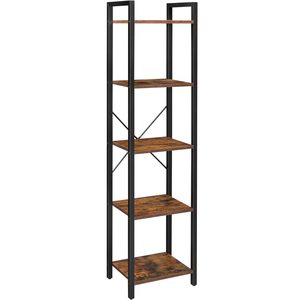VASAGLE Raft cu 5 etaje, tip biblioteca, cadru metal si polite lemn, 40x30x153cm, industrial, maro rustic si negru