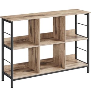 VASAGLE Biblioteca, raft cu 6 unitati de depozitare, din lemn, 33x120x80 cm, gri stejar