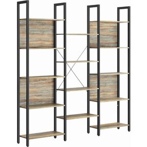 VASAGLE Biblioteca cu 14 rafturi din lemn, cadru metalic, 24x158x166cm, stil industrial, stejar si negru