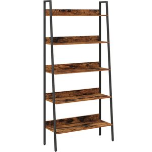 VASAGLE Biblioteca tip scara, cadru otel cu 5 polite, stil industrial, 80x30x170 cm, maro