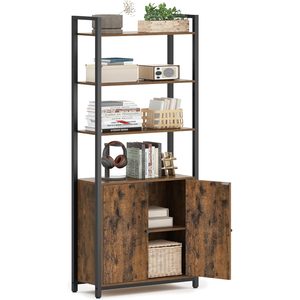 VASAGLE Biblioteca cu rafturi deschise si dulap integrat, cadru metalic si PAL, 24x60x160 cm, maro rustic
