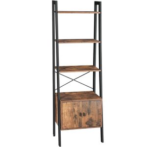 VASAGLE Biblioteca tip scara, cu dulap si 4 rafturi din MDF, stil industrial, 34x56x172cm, maro rustic si negru