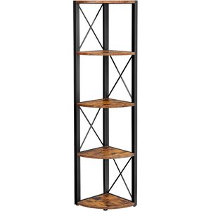 VASAGLE Biblioteca de colt cu 5 etaje, cadru metalic, stil industrial, 30x30x160 cm, maro rustic