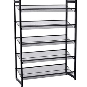 SONGMICS Raft de depozitare pantofi pe 5 niveluri, metal, rafturi plate sau unghiulare reglabile, 31x74x104cm, negru