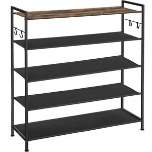SONGMICS Raft de depozitare pantofi, metalic, 5 nivele din tesatura oxford, pentru 20-25 perechi, 29x89x93cm, maro rustic si negru