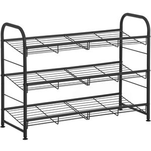 SONGMICS Raft de depozitare pantofi, din metal, pe 3 niveluri, cu rafturi unghiulare reglabile, 28x69x50cm, negru