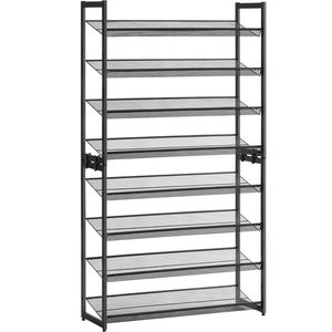 SONGMICS Raft pentru pantofi suprapozabil, pe 8 nivele, din metal, cu rafturi reglabile, pentru 32-40 perechi, 31x 92x163cm, negru