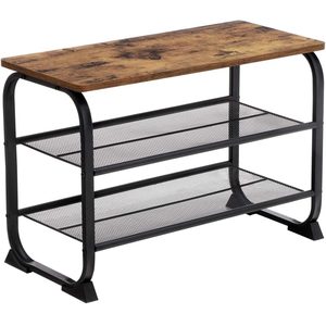 VASAGLE Raft pentru pantofi metalic, cu 2 polite, stil industrial, 66x45x30cm, maro