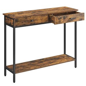 VASAGLE Masa tip consola cu 2 sertare, blat aspect lemn si cadru metalic, stil industrial, 100x30x80 cm, maro rustic