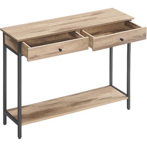 VASAGLE Masa tip consola cu 2 sertare, blat aspect lemn si cadru metalic, stil industrial, 100x30x80 cm, maro camel