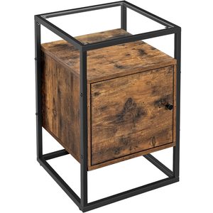 VASAGLE Noptiera cu spatiu de depozitare cu usa, blat din sticla, design industrial, 40x40x60cm, maro rustic