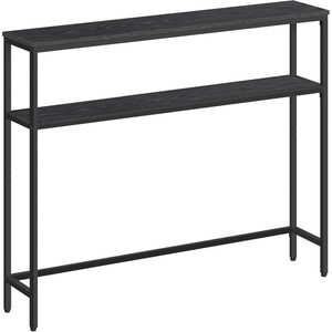 VASAGLE Masa tip consola ingusta cu 2 rafturi, cadru metalic, stil industrial, 100x20x80 cm, negru