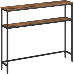 VASAGLE Masa tip consola ingusta cu 2 rafturi, cadru metalic, stil industrial, 100x20x80 cm, maro rustic