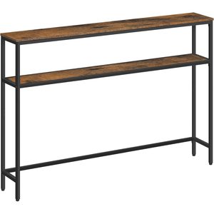 VASAGLE Masa tip consola ingusta cu 2 rafturi, cadru metalic, stil industrial, 120x20x80 cm, maro rustic