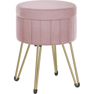 SONGMICS Taburet rotund cu spatiu de depozitare, tapitat catifea, 32x39x44 cm, roz