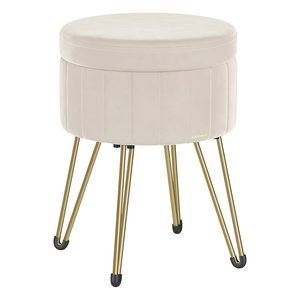 SONGMICS Taburet rotund cu spatiu de depozitare, tapitat catifea, 32x39x44 cm, crem
