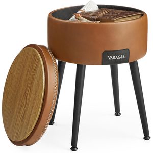 VASAGLE Taburet cu spatiu de depozitare, tapitat PU, cu 2 fete, diametru 32 cm, maro
