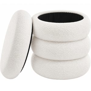 SONGMICS Taburet decorativ cu sezut moale, compartiment ascuns 30 L si capac detasabil, capacitate 150 kg, 43x47 cm, alb