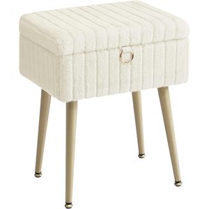 SONGMICS Taburet cu spatiu de depozitare si picioare metalice, tapitat, maxim 200 kg, 40x30x50 cm, alb crem