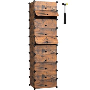 SONGMICS Etajera pantofi 43x31x173 cm, 10 compartimente modulare, usa frontala, maro rustic