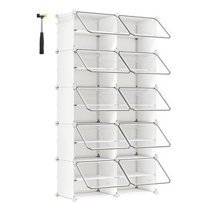 SONGMICS Dulap modular pantofi cu 10 compartimente, cu usi transparente, 83x32x156 cm, alb