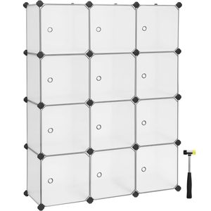 SONGMICS Unitate de depozitare cu 12 cuburi, pentru pantofi sau haine, personalizabil, 31x93x123 cm, alb transparent