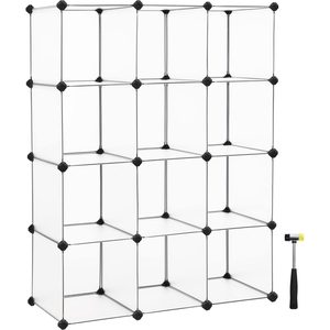 SONGMICS Biblioteca modulara cu 12 compartimente, rafturi cubice din plastic, montaj rapid, 93x31x123 cm, alb transparent