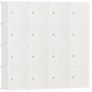 SONGMICS Dulap modular cu 16 cuburi si usi, cadru metalic, asamblare usoara, 123x123x31 cm, crem