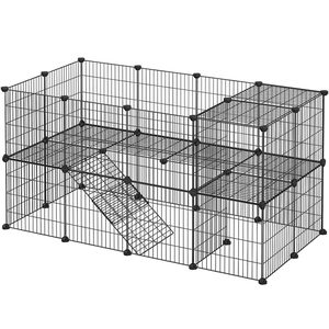 SONGMICS Tarc metalic pentru rozatoare sau alte animale mici, 2 nivele, modular, 143x73x71cm, negru