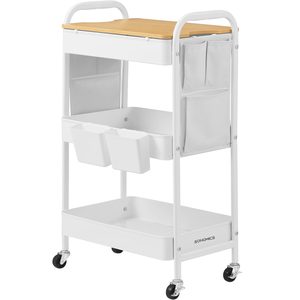 SONGMICS Raft de depozitare mobil tip carucior rulant, pentru baie sau bucatarie, cadru otel cu blat MDF, 31x44x74 cm, alb