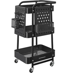 SONGMICS Raft de depozitare mobil tip carucior rulant, pentru baie sau bucatarie, cadru otel, 32x43x74 cm, negru
