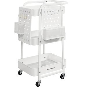 SONGMICS Raft de depozitare mobil tip carucior rulant, pentru baie sau bucatarie, cadru otel, 32x43x74 cm, alb