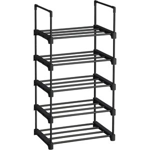 SONGMICS Raft pentru pantofi 5 niveluri, suport metalic modular, pana la 10 perechi incaltaminte, 45x30x90 cm, negru