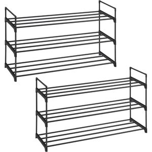 SONGMICS Set 2 suporturi pentru pantofi cu 3 niveluri, structura metalica, 30x92x54 cm, negru