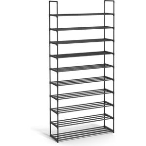 SONGMICS Raft de depozitare pantofi pe 10 niveluri, design slim, cadru metalic, 94x30x206 cm, negru